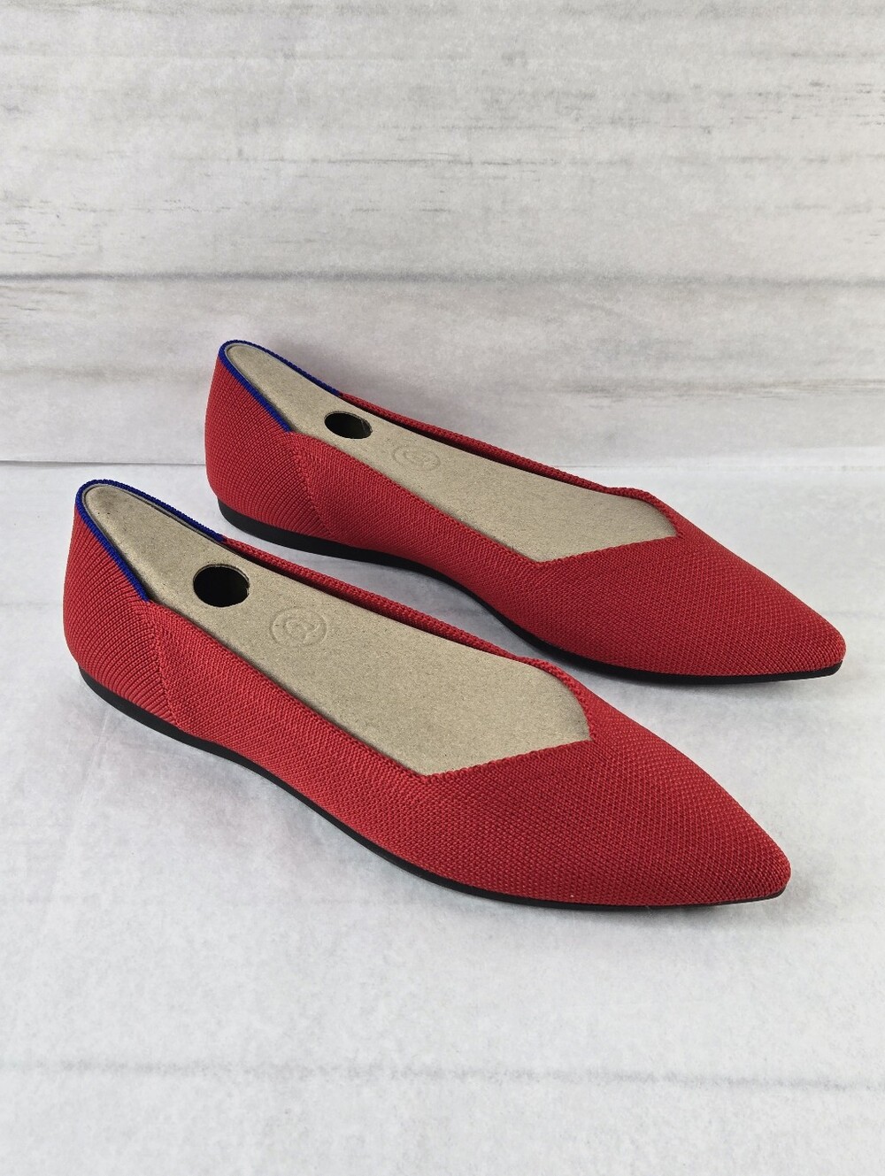 Rothy's Ballet Flats Pointed Toe Knit Bright Red Women's Size 7.5 Casual Preppy